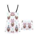 Cute pug hat rabbit costume pattern Chest Sexy Pleated Two Piece Swim Dress