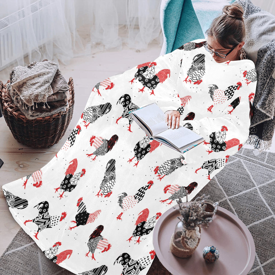Cool rooster chicken cock floral ornament backgrou Blanket Robe with Sleeves