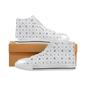 Anchor rudder nautical design pattern Women's High Top Canvas Shoes White