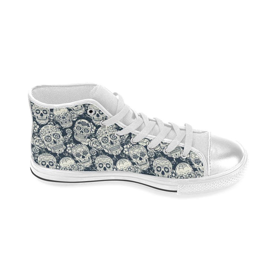 Sugar skull black white pattern Women's High Top Canvas Shoes White