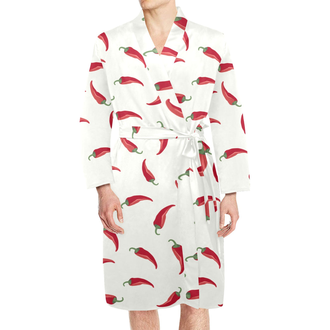 Chili peppers pattern Men's Long Sleeve Belted Night Robe