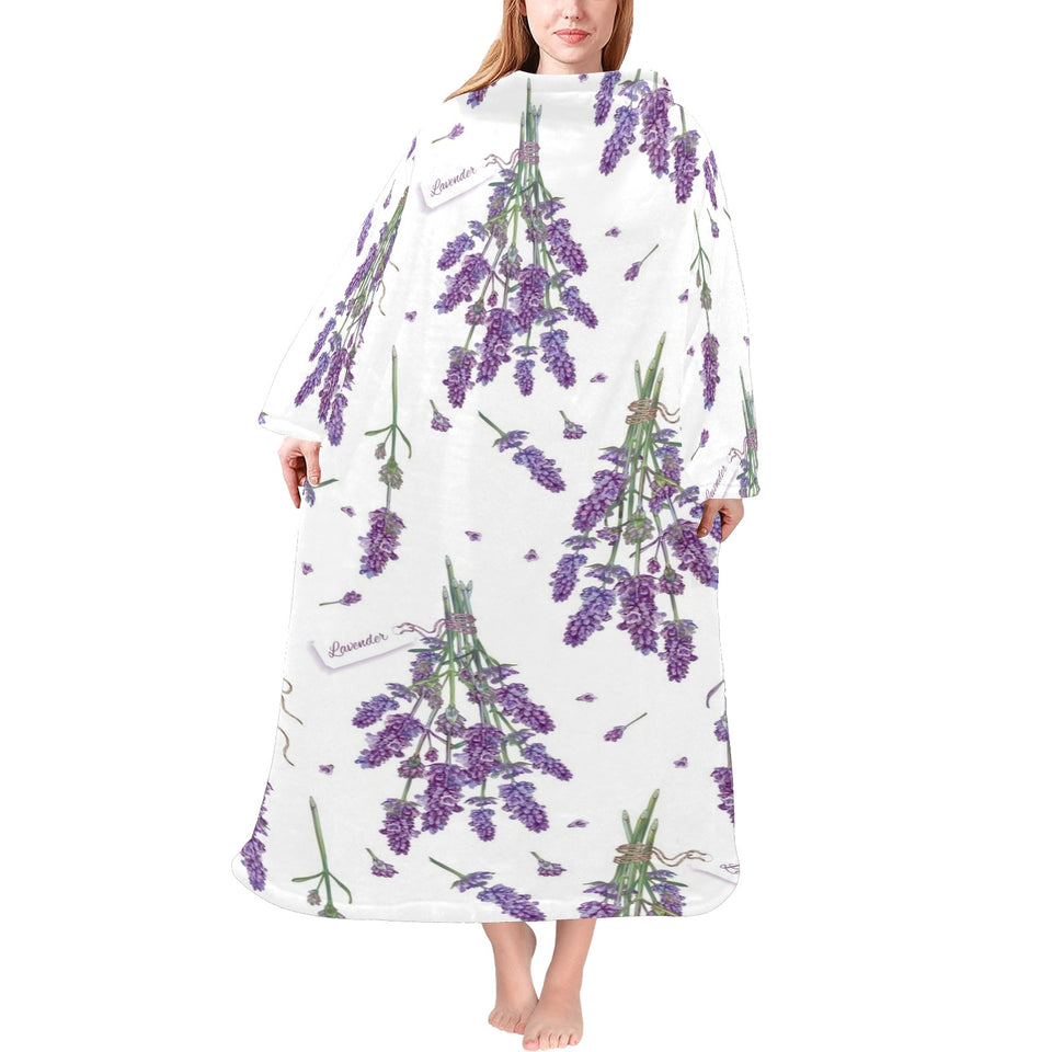 lavender flower design pattern Blanket Robe with Sleeves