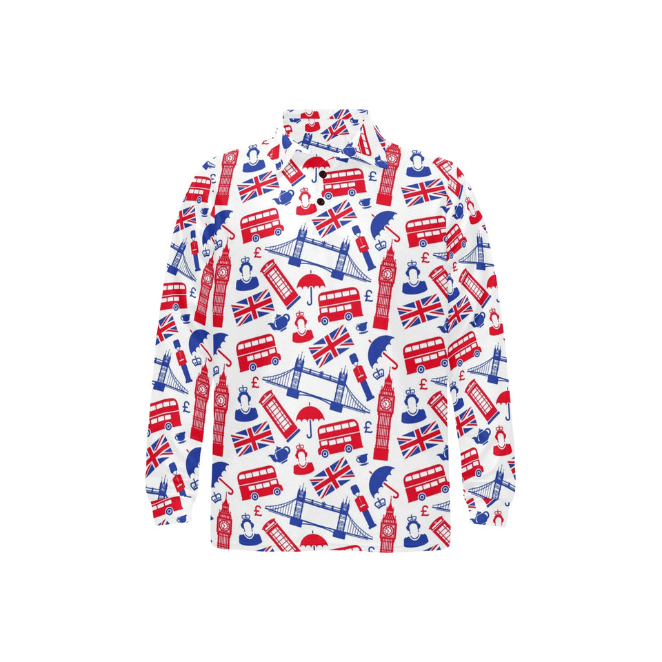 British Pattern Print Design 01 Men's Long Sleeve Polo Shirt