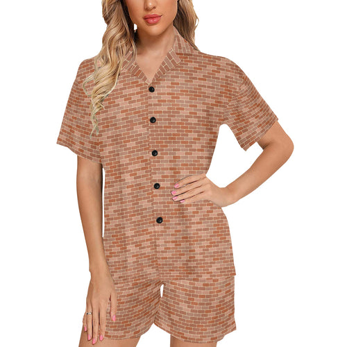 Brick Printed Pattern Print Design 02 Women's V-Neck Short Pajama Set