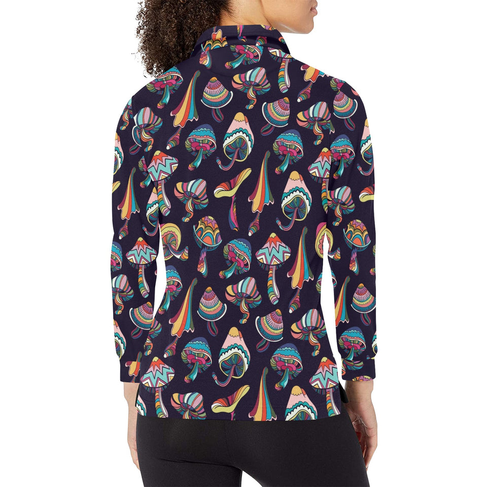 Colorful mushroom pattern Women's Long Sleeve Polo Shirt