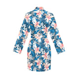 Hibiscus Pattern Print Design 02 Women's Long Sleeve Belted Night Robe