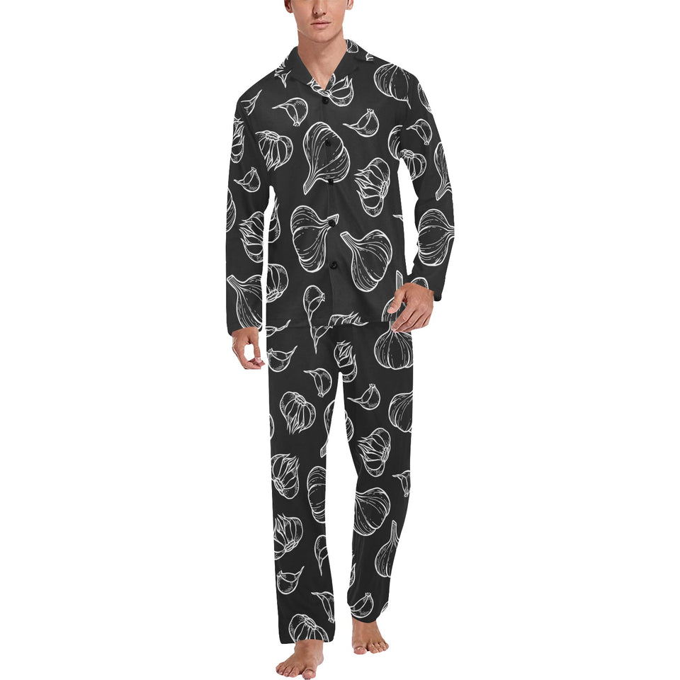 Garlic pattern black background Men's Long Pajama Set