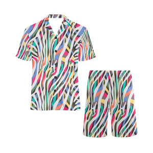 Colorful zebra skin pattern Men's V-Neck Short Pajama Set