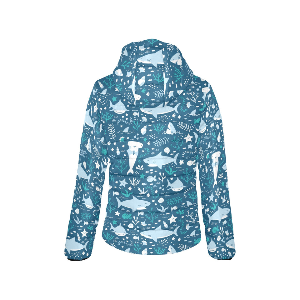 Cute shark pattern Women's Padded Hooded Jacket