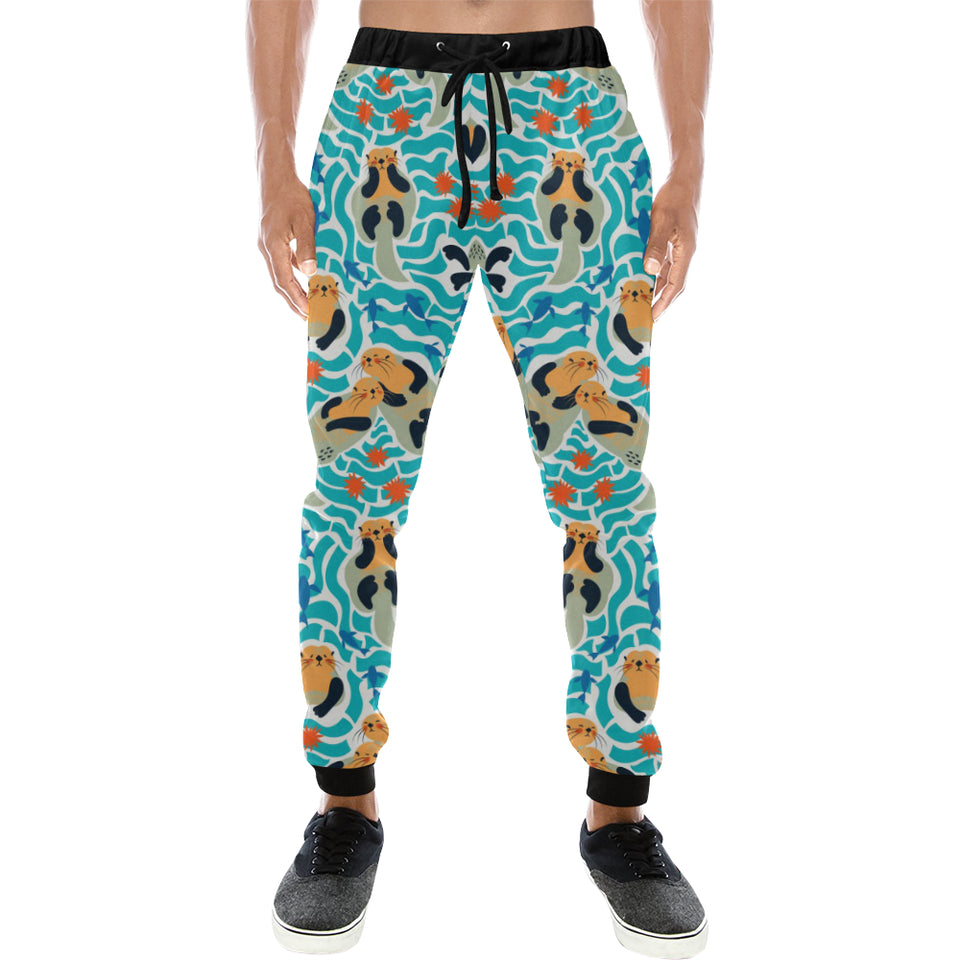 Cute sea otters fishe sea urchin pattern Unisex Casual Sweatpants