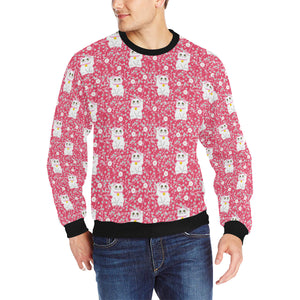 Maneki neko cat sakura pink background Men's Crew Neck Sweatshirt