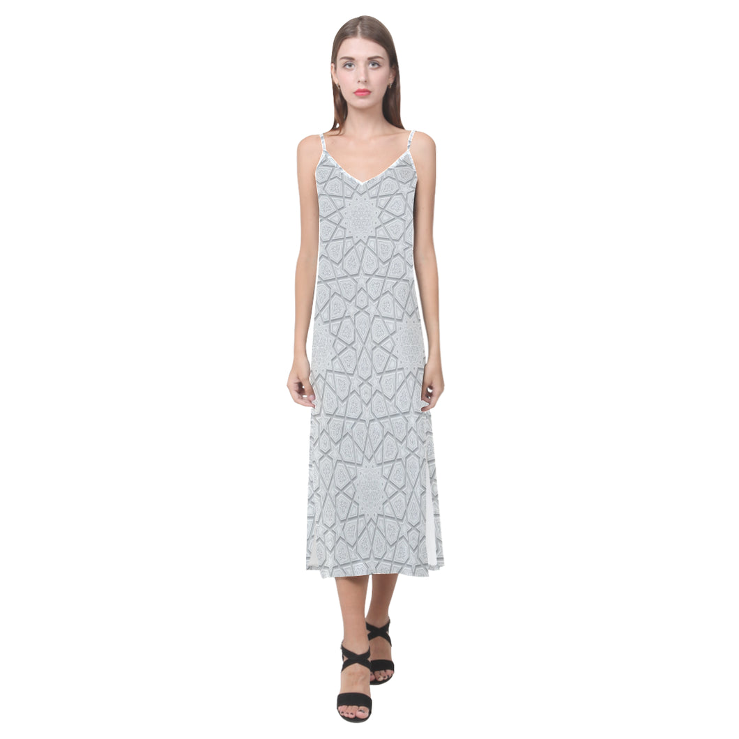 arabic star pattern V-Neck Open Fork Long Dress