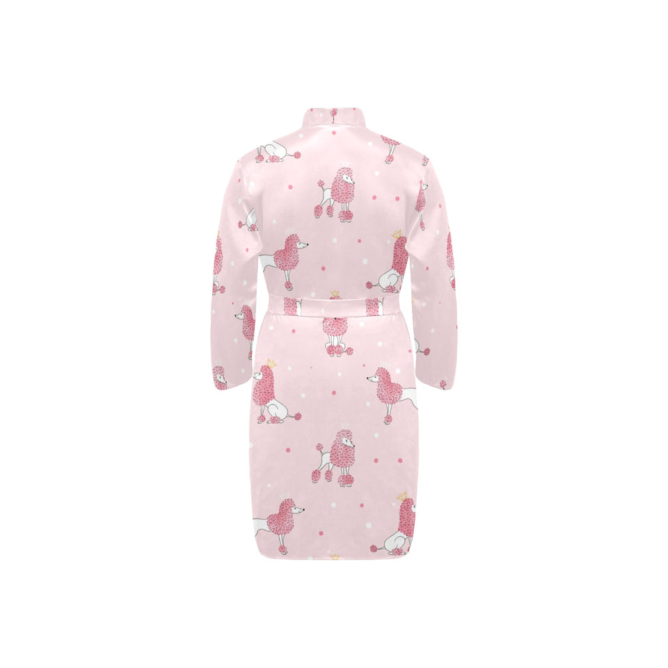 Poodle dog pink color theme Men's Long Sleeve Belted Night Robe