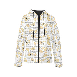 Golden Retriever Pattern Print Design 04 Women's Padded Hooded Jacket