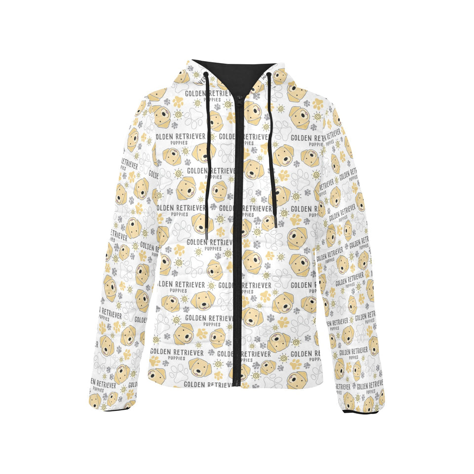 Golden Retriever Pattern Print Design 04 Women's Padded Hooded Jacket
