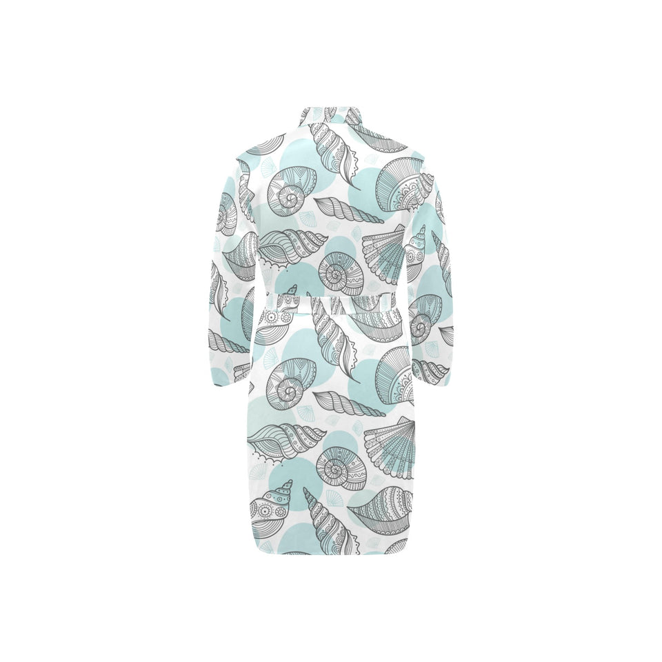 Shell polynesian tribal Men's Long Sleeve Belted Night Robe