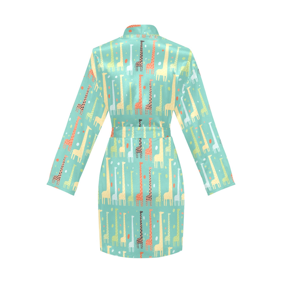 Giraffe Pattern Print Design 01 Women's Long Sleeve Belted Night Robe