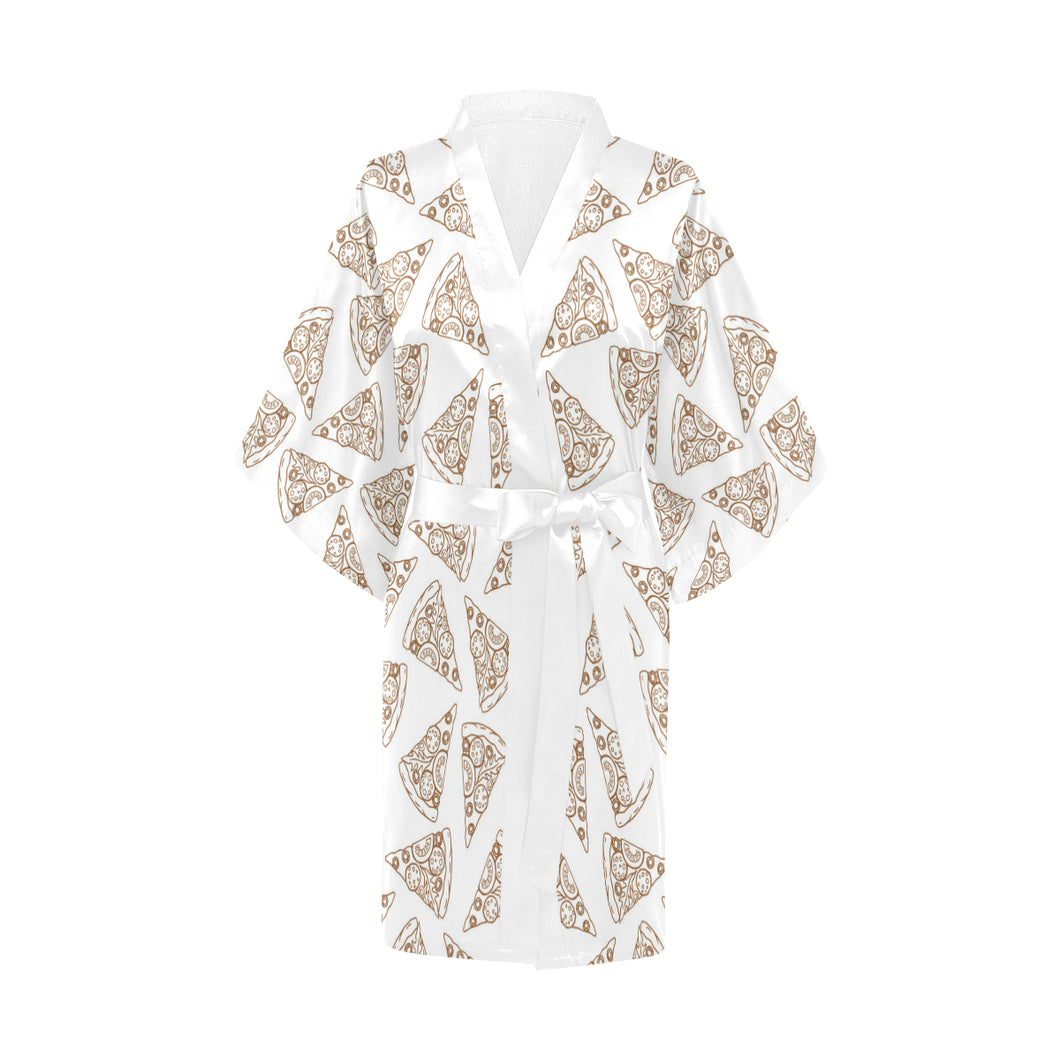 Hand drawn pizza pattern Women's Short Kimono Robe