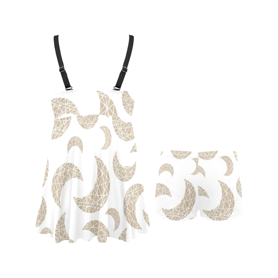 Cool gold moon abstract pattern Chest Sexy Pleated Two Piece Swim Dress