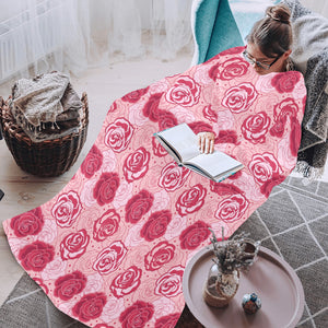 Rose Pattern Print Design 02 Blanket Robe with Sleeves