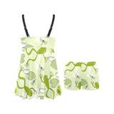 Cute frog dragonfly pattern Chest Sexy Pleated Two Piece Swim Dress