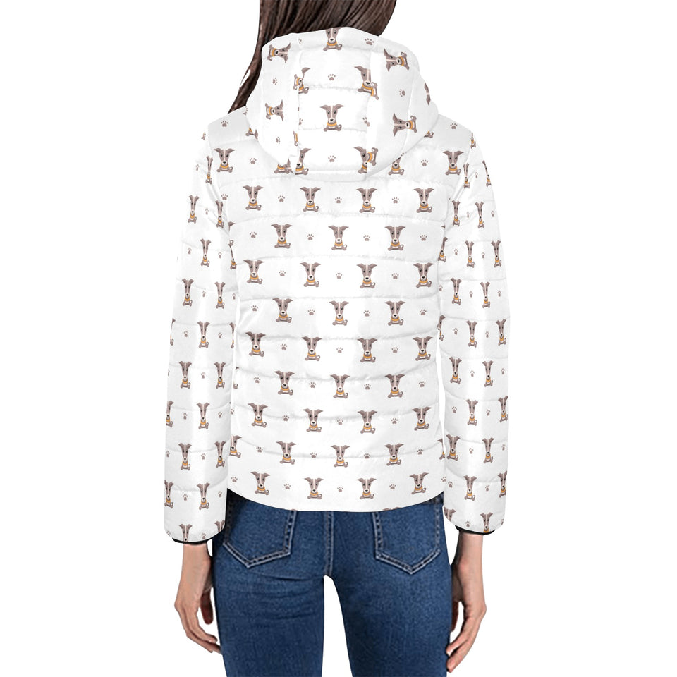 Greyhound Pattern Print Design 05 Women's Padded Hooded Jacket