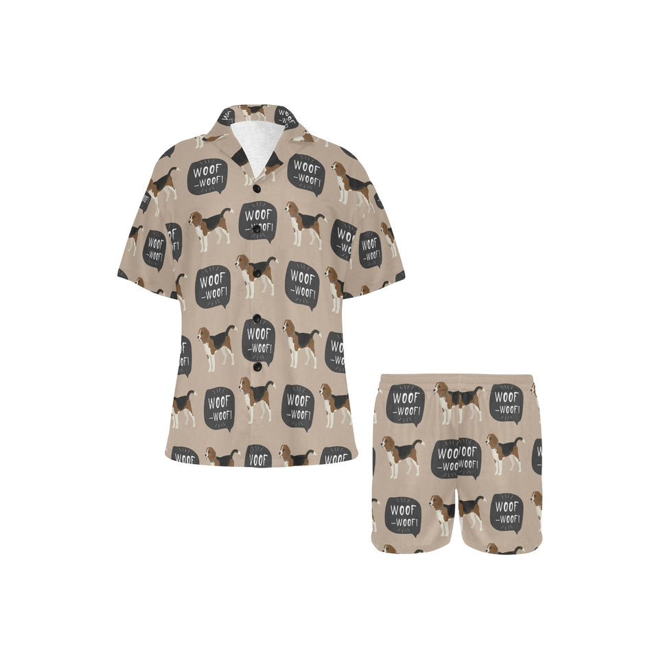 Beagle pattern Women's V-Neck Short Pajama Set