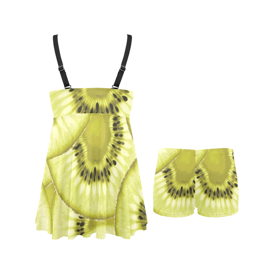 Sliced kiwi pattern Chest Sexy Pleated Two Piece Swim Dress