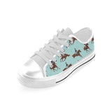 Horses running horses rider pattern Men's Low Top Canvas Shoes White