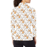 Cute corgi heart star bone pattern Women's Long Sleeve Polo Shirt