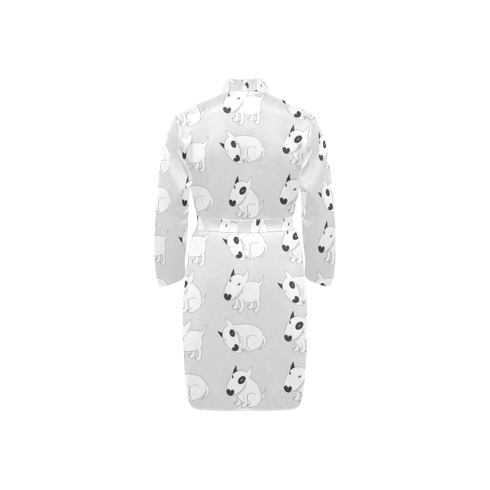 Bull Terrier Pattern Print Design 01 Men's Long Sleeve Belted Night Robe