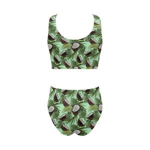 Coconut Pattern Print Design 02 Chest Bowknot High Waisted Bikini Swimsuit