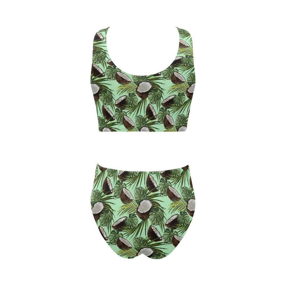 Coconut Pattern Print Design 02 Chest Bowknot High Waisted Bikini Swimsuit