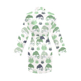 Chameleon lizard succulent plant pattern Women's Long Sleeve Belted Night Robe