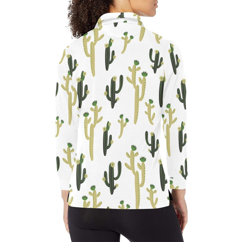 Cute cactus pattern Women's Long Sleeve Polo Shirt