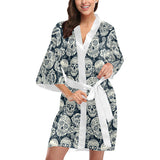 Sugar skull black white pattern Women's Short Kimono Robe