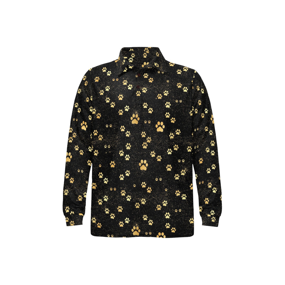 Dog Paws Pattern Print Design 05 Men's Long Sleeve Polo Shirt