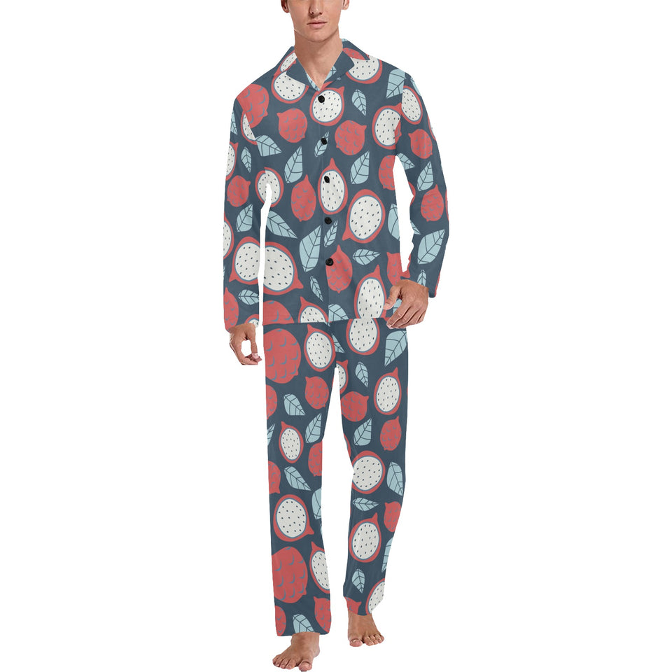 dragon fruits dark blue background Men's Long Pajama Set