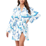 Watercolor dolphin pattern Women's Long Sleeve Belted Night Robe