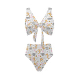 Corgi Dog Pattern Chest Bowknot High Waisted Bikini Swimsuit