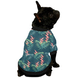 heliconia flowers, palm and monstera leaves on bla All Over Print Pet Dog Round Neck Fuzzy Shirt