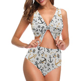Anchors Rudders pattern Chest Bowknot High Waisted Bikini Swimsuit