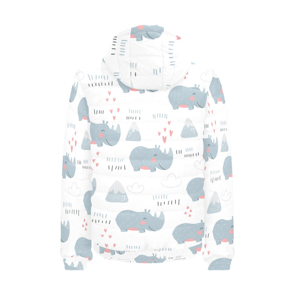cute rhino heart pattern Men's Padded Hooded Jacket