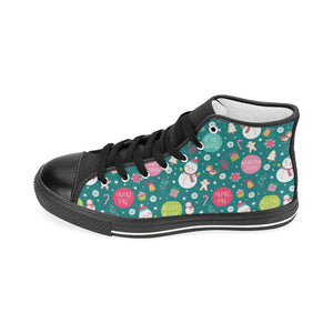 Snowman bird decorative elements christmas pattern Women's High Top Canvas Shoes Black