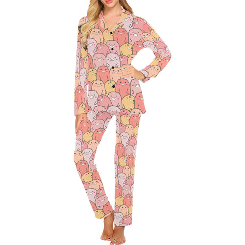 Pig Pattern Print Design 04 Women's Long Pajama Set