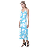 Cute white sea lion seals pattern V-Neck Open Fork Long Dress