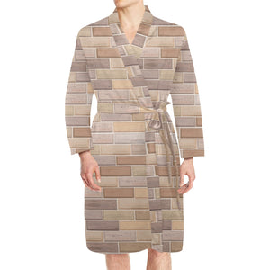 Brick Printed Pattern Print Design 01 Men's Long Sleeve Belted Night Robe