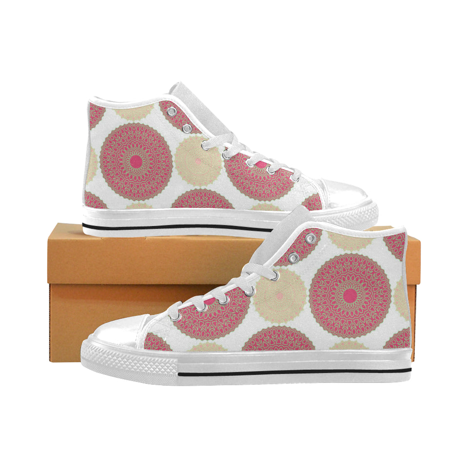 Circle indian pattern Men's High Top Canvas Shoes White