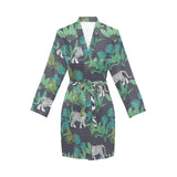 white bengal tigers tropical plant Women's Long Sleeve Belted Night Robe