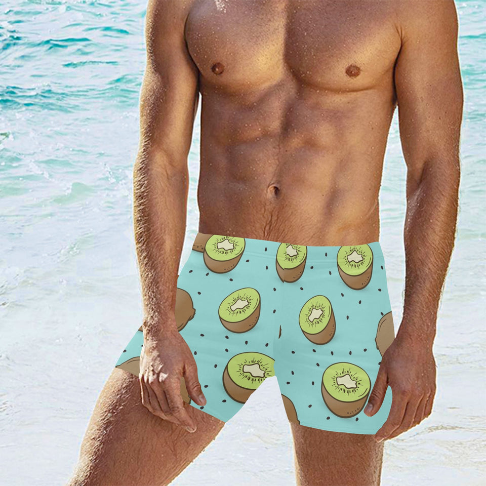 Kiwi blue background Men's Swimming Trunks